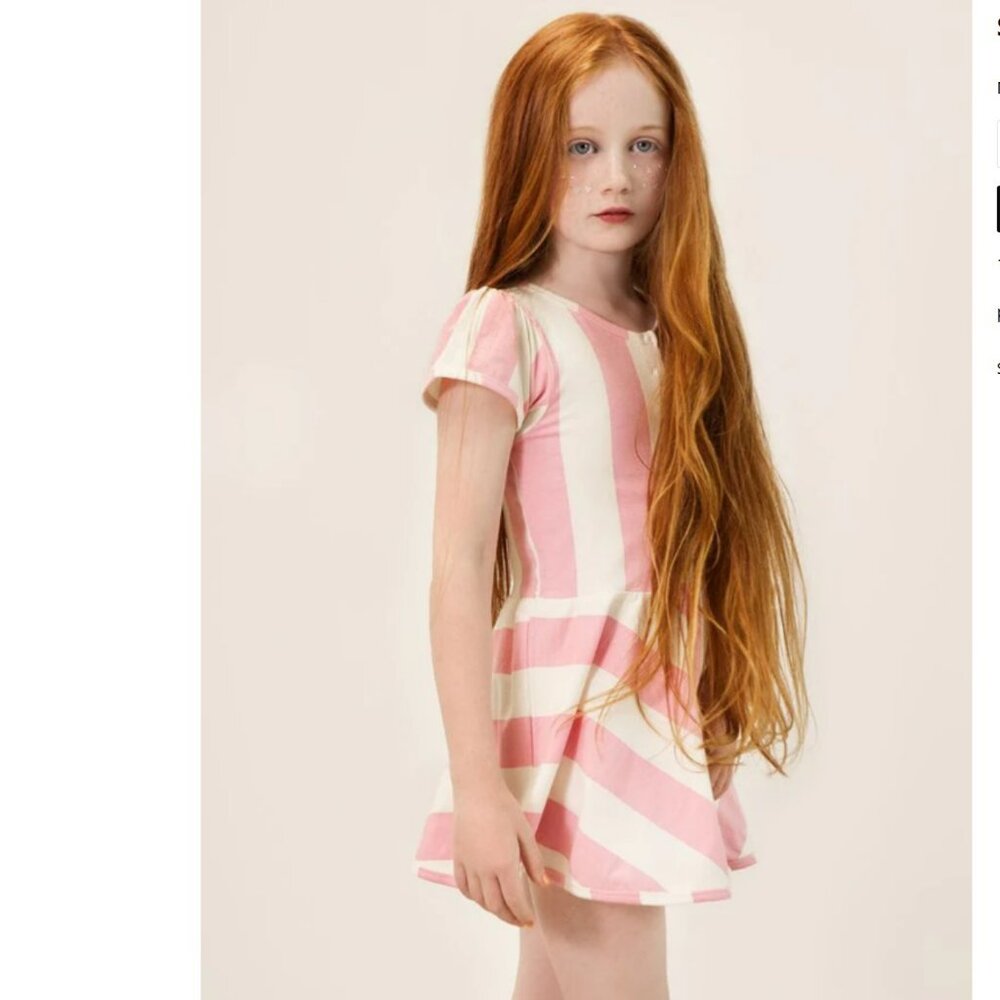 Hugo Loves Tiki Girls Pink Stripe Dress Organic Cotton Fit and Flare 6T